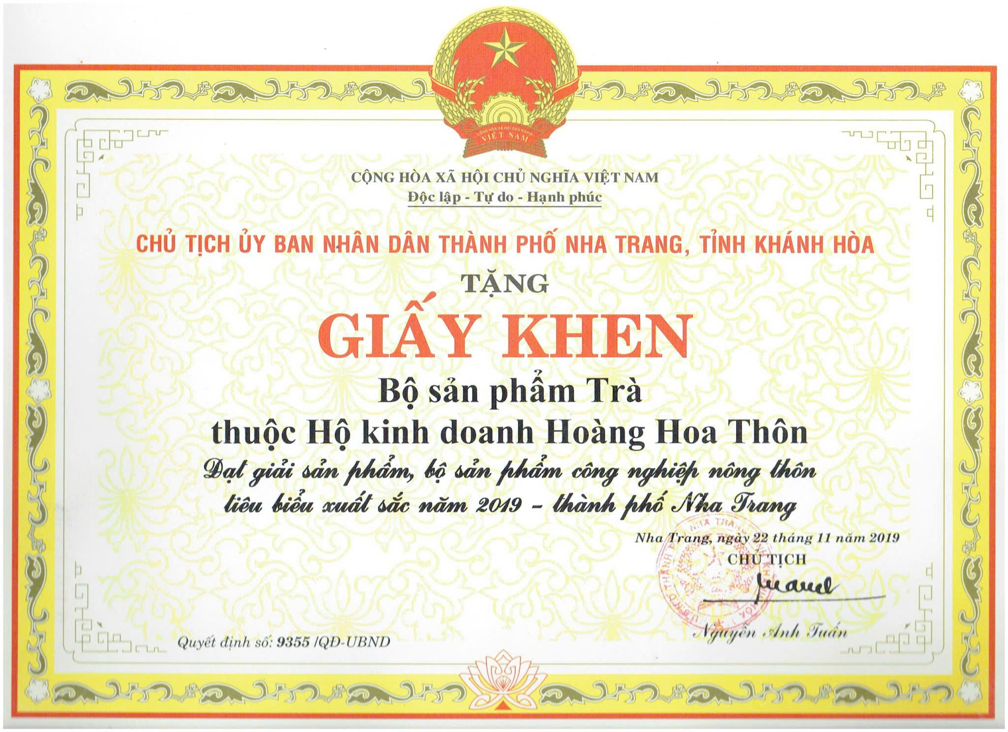 Chứng nhận bộ sp trà